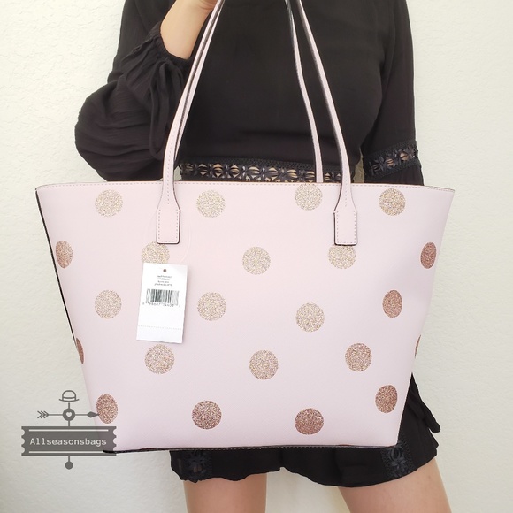 Kate Spade Harmony Pink Tote polka dot SET pouch - Picture 2 of 6